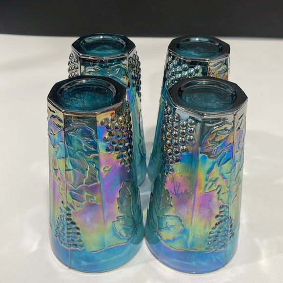 Indiana Glass Iridescent Blue Carnival Harvest Grape Tumblers Vintage Set of 4 - Picture 7 of 14